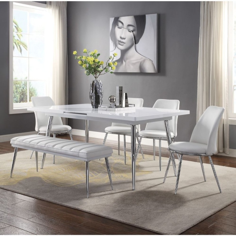 Weizor – Dining Table – White High Gloss & Chrome