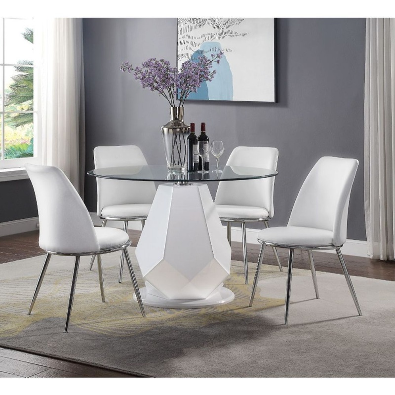 Weizor – Side Chair (Set of 2) – White Synthetic Leather & Chrome