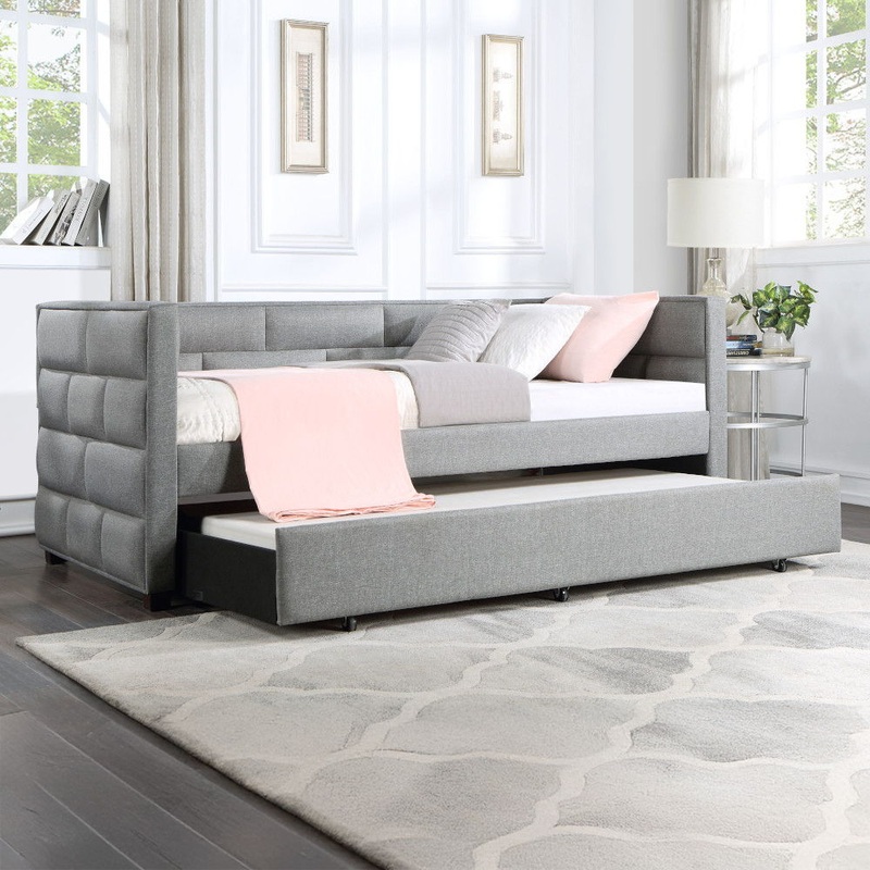 Ebbo – Twin Daybed With Trundle – Gray Fabric