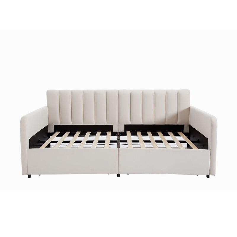 Flora – Upholstered Daybed With 2 Drawers Ribbed Tufted Backrest in Lavish Modern Design