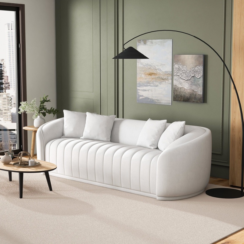 Markus – Mid-Century Modern Luxury Tight Back Couch – White