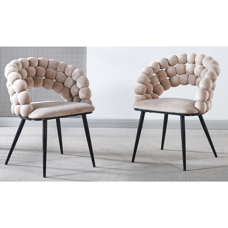 Modern Chair With Golden Color Iron Tube Legs, Soft Cushions And Comfortable Backrest, Suitable For Dining Room, Living Room, Cafe, Hairball Back