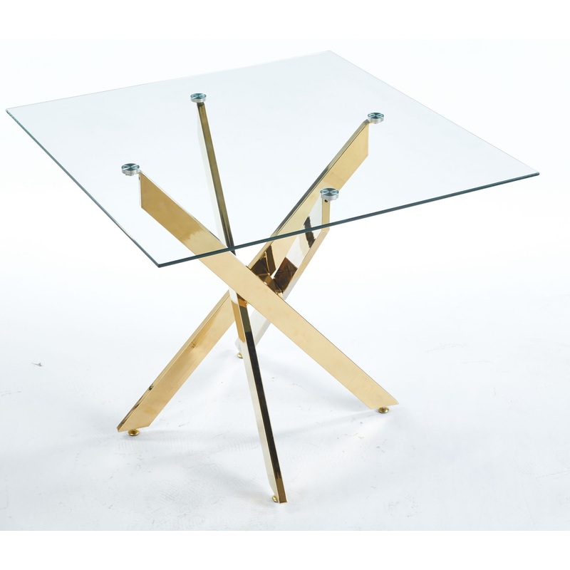 Dining Table With Cross Metal Leg And Tempered Glass, Modern Space Saving Kitchen Table For Living Room Legs, Square Table