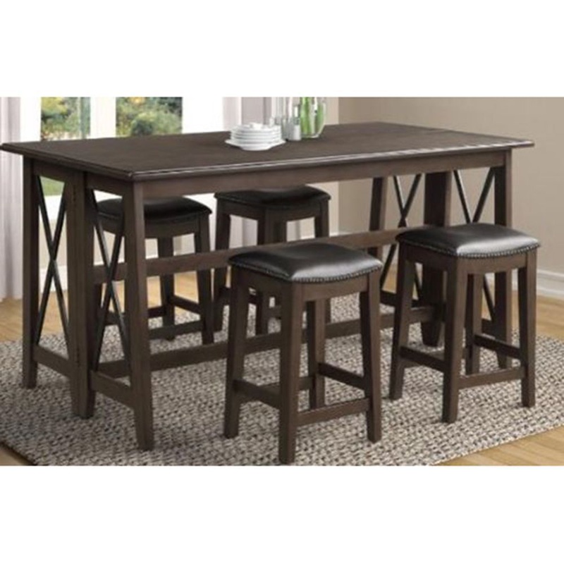 Drop Leaf Table With 4 Stools – Dark Brown