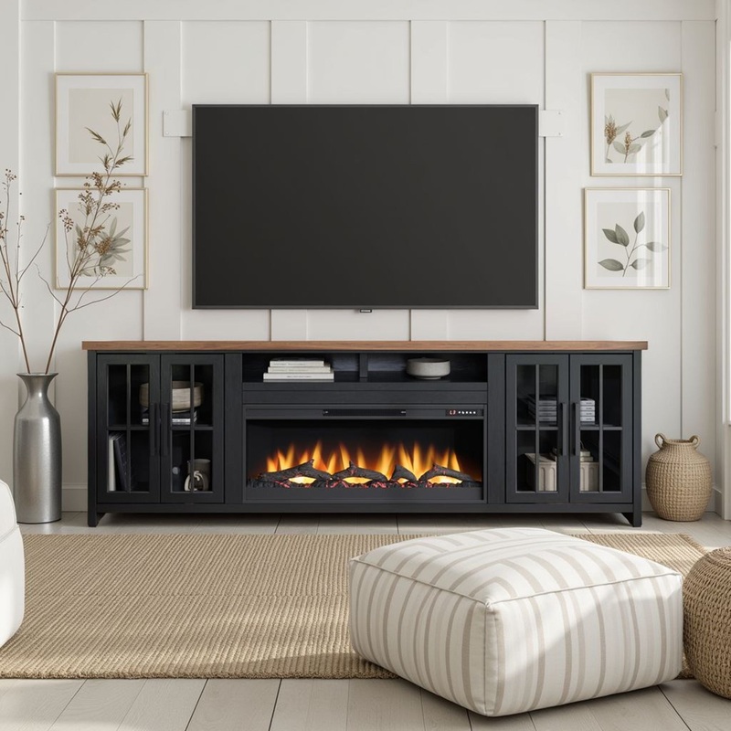 Essex – Fireplace TV Stand Console For TVs Up To 100 – Black, Whiskey