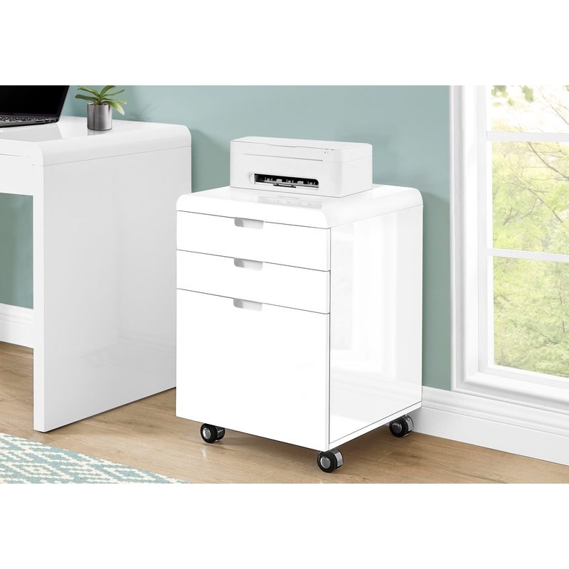 File Cabinet, Rolling Mobile, Storage Drawers, Printer Stand, Office, Work, Glossy Contemporary, Modern – White