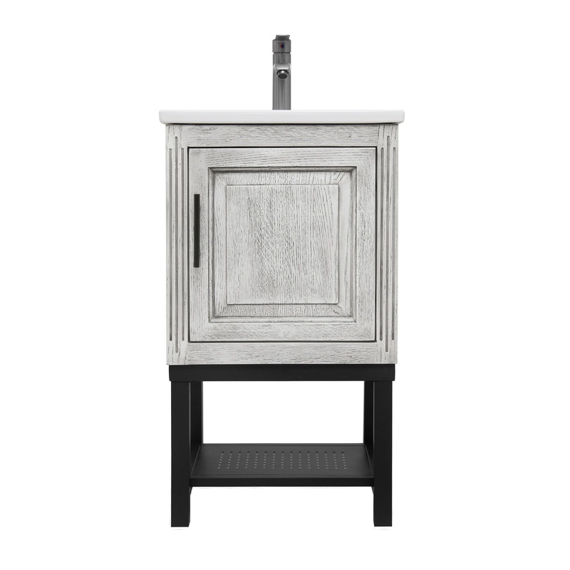 Modern Freestanding Bathroom Vanity With Ceramic Sink, Hot And Cold Faucet, 1 Door Cabinet & Open Shelf