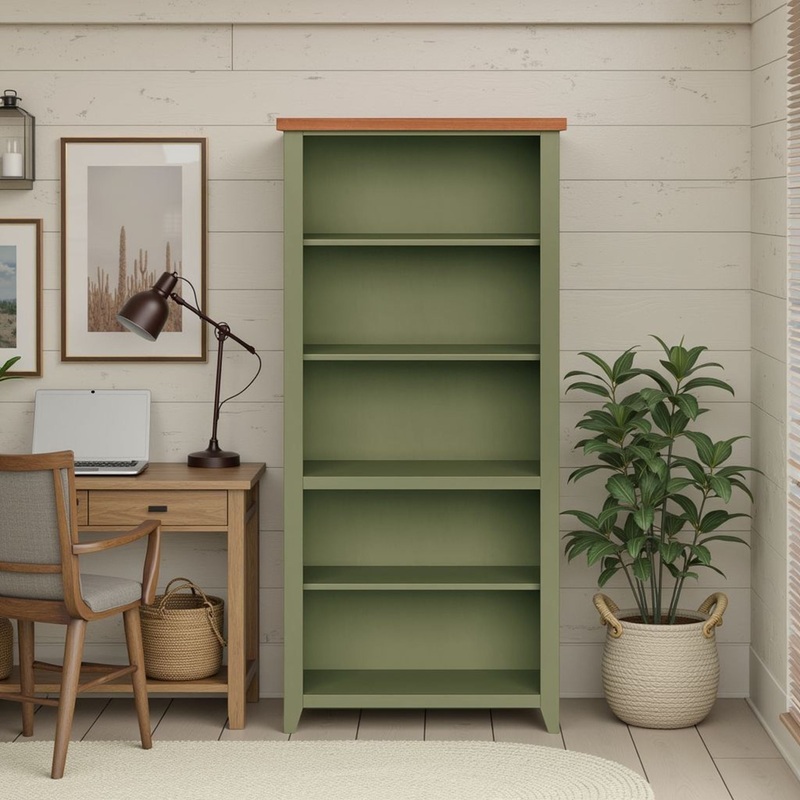 Vineyard – 72 High 5 Shelf Bookcase – Sage Green And Fruitwood