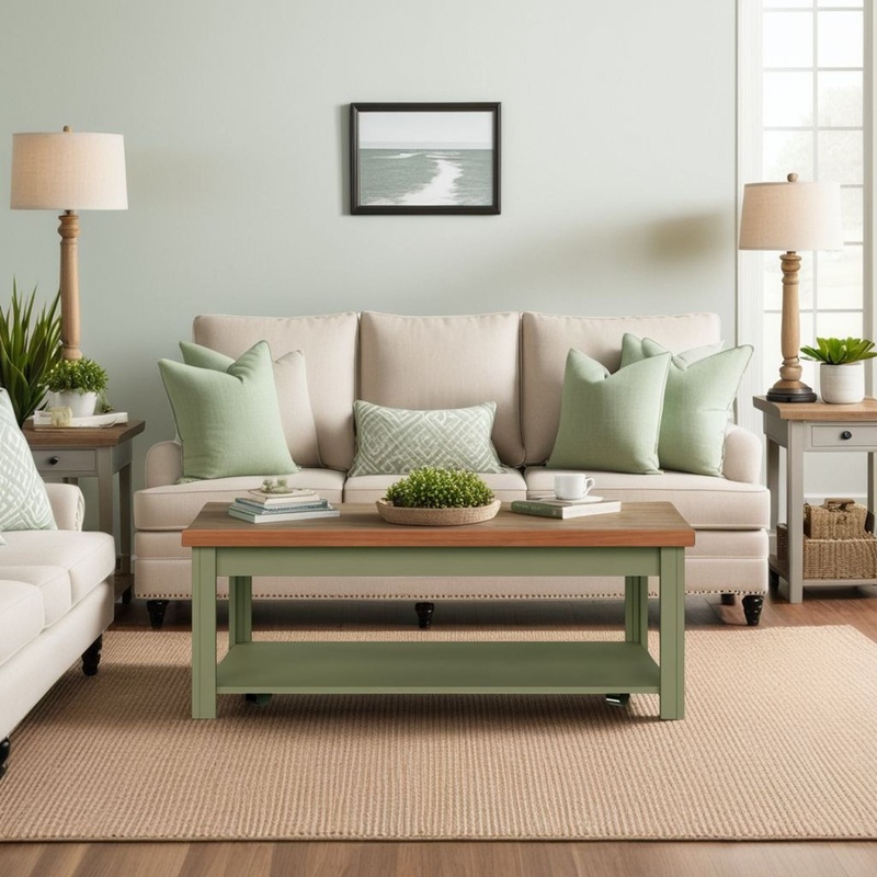 Vineyard – Coffee Table – Sage Green And Fruitwood