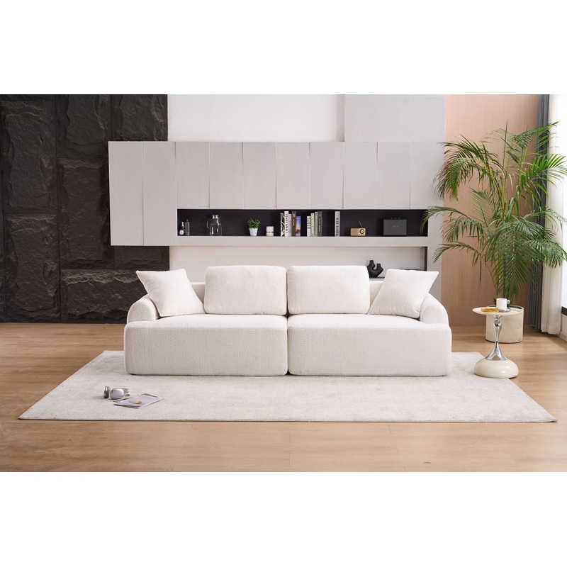 Compression Sofa: 4 Seater Combined Sofa, Crochet Yarn Fabric, Full Sponge Compression Sofa, Combined Sofa With 4 Pillows For Home Living / Home Furniture / Apartment – Beige