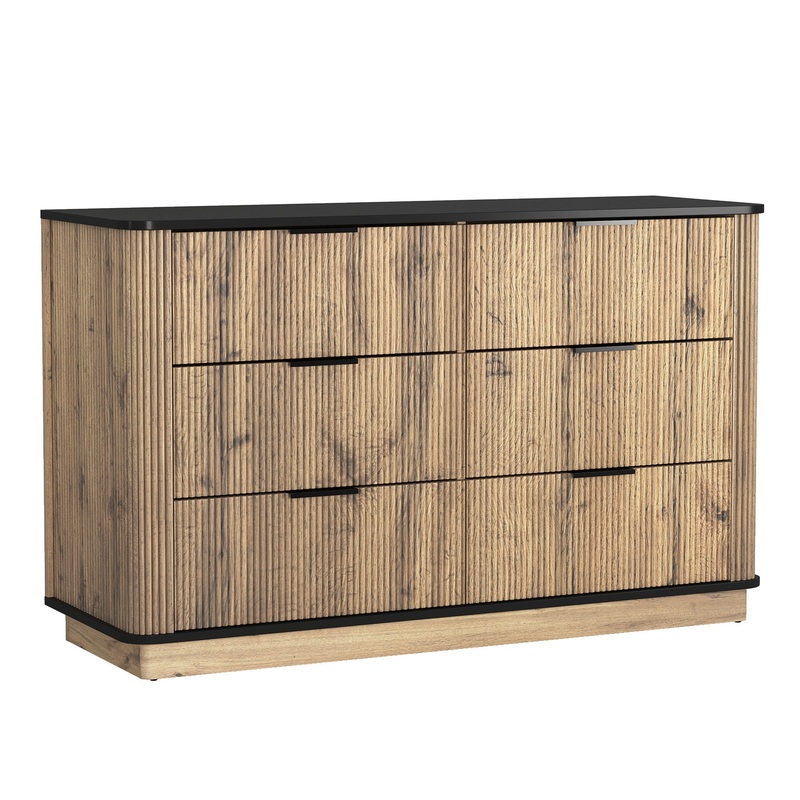 Modern 6 Drawer Cabinet With Metal Rounded Corners And Exquisite Handles Multi Functional Storage – Natural Wood