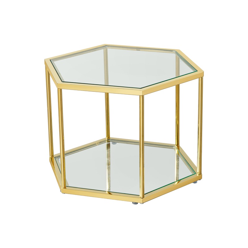Modern Coffee Table With Double Layer Tempered Glass And Polygonal Design