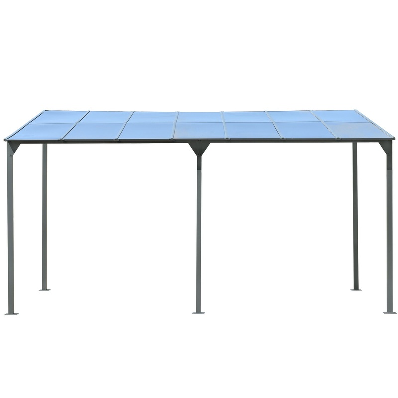 Outdoor Wall Mounted Gazebo With Sloped Roof Design, Uv Protection, And Durable Iron Frame – Gray