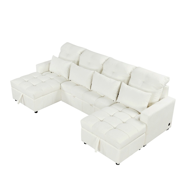 Oversized U-Shaped Versatile Sectional, Pull-Out Sofa Bed With Double Storage Chaise Lounges And 2 USB Ports For Living Room
