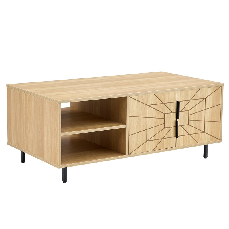 Spider- Web Textured Modern Coffee Table Geometric Art And Practical Design – Natural Wood