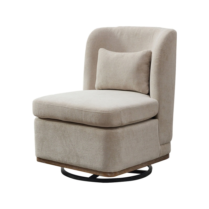 Wide Modern Chenille Cushioned Armless Metal Base 360 Swivel Chair With Pillow
