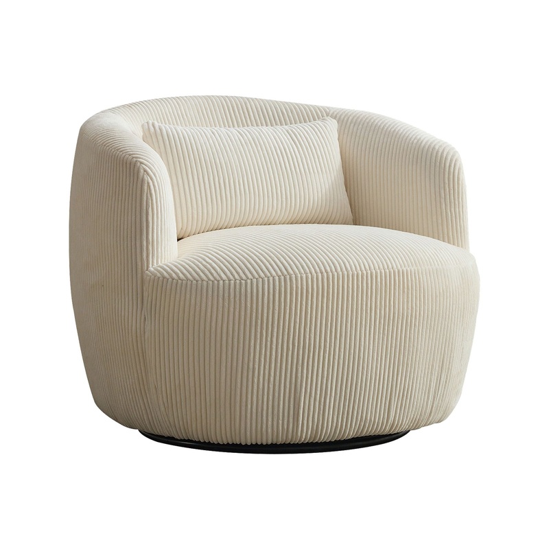 Wide Upholstered Corduroy 360 Swivel Barrel Soft Chair With Pillow