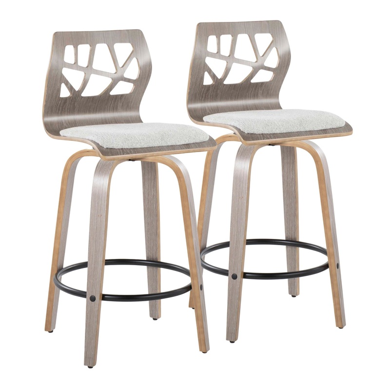 Folia – Contemporary Fixed Height Counter Stool With Swivel With Round Footrest (Set of 2) – Light Gray