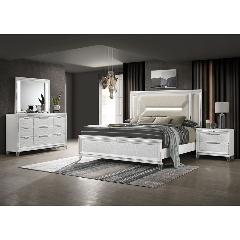 Marmore – Bedroom Set|White|4 Pc. Bed, Dresser, Mirror, Nightstand|5 Pc. Bed, Dresser, Mirror, Chest, Nightstand|Queen|King|California King