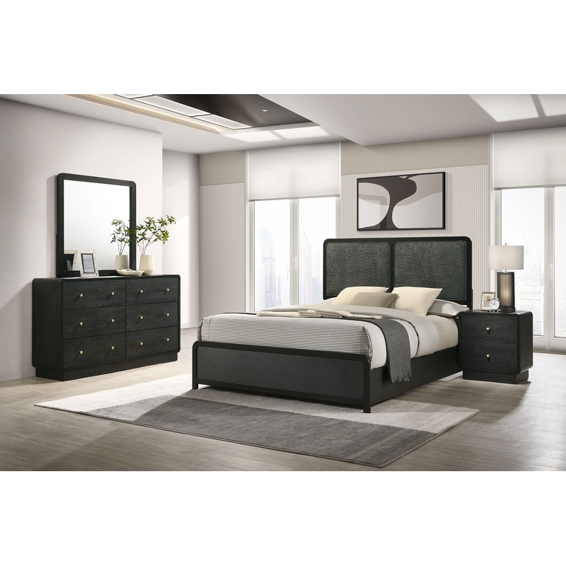 Cavelle – Bedroom Set|Black|4 Pc. Bed, Dresser, Mirror, Nightstand|5 Pc. Bed, Dresser, Mirror, Chest, Nightstand|Queen|King