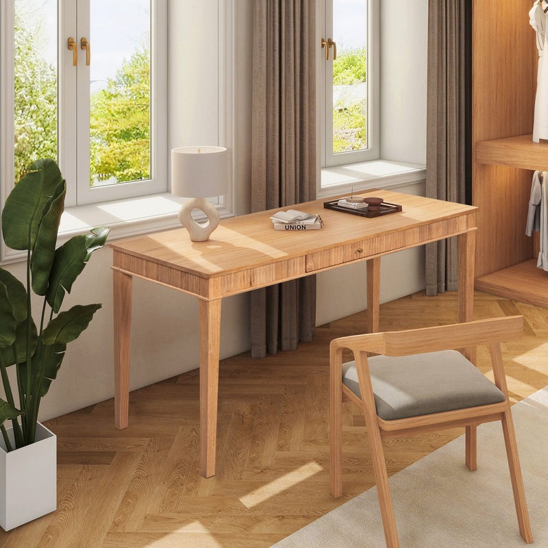 Dumont – Modern Farmhouse 1 Drawer Fluted Home Office Writing Desk – Natural Blonde