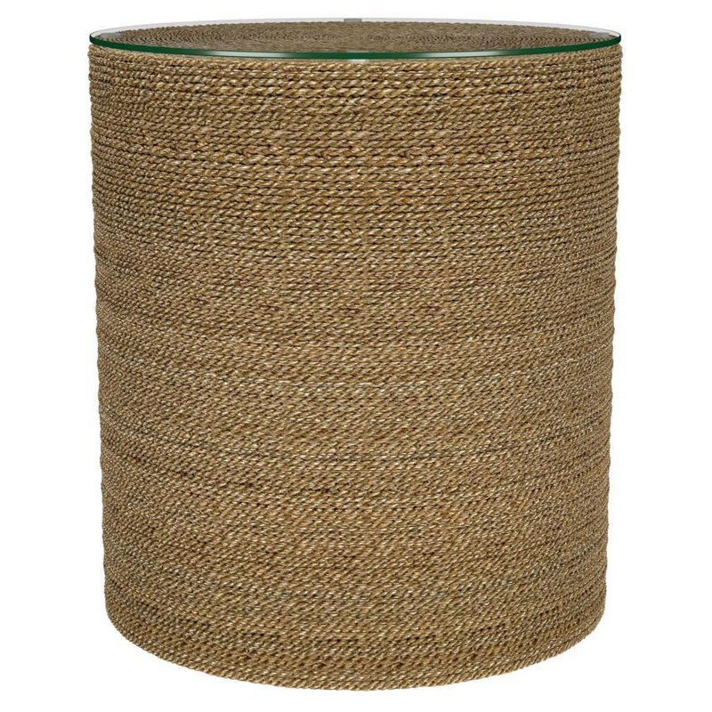 Halden – Round Woven Seagrass Accent Side Table – Light Brown