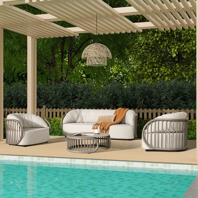 Harper – Barrel Upholstered Patio Deep Seating Armchair Axroma Olefin – Oat Beige