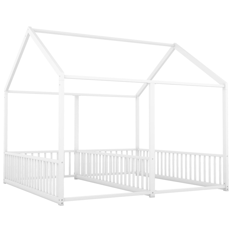 Metal Twin Size House Platform Beds 2 Shared Beds – Antique White