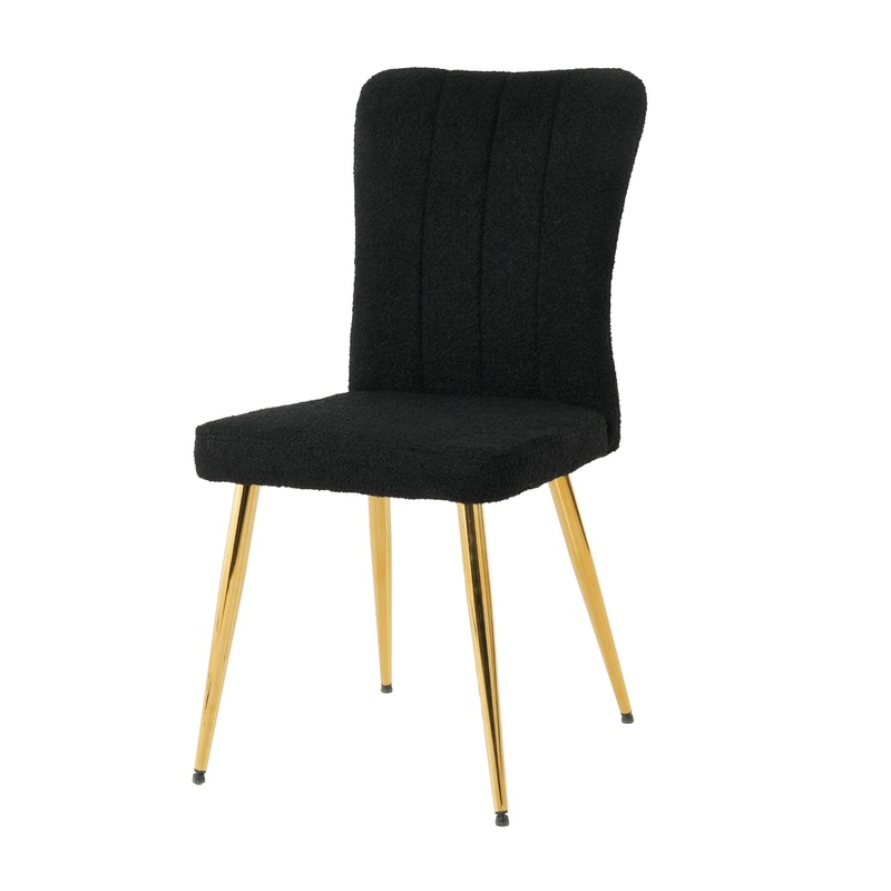 Modern Teddy Wool Dining Chair With Plated Metal Legs Upholstered Fabric Side Chair (Set of 4) – Black