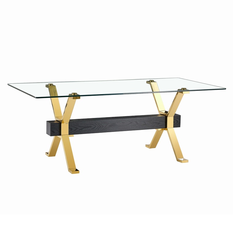Modern Tempered Glass Dining Table With Metal Legs And Crossbars – Transparent