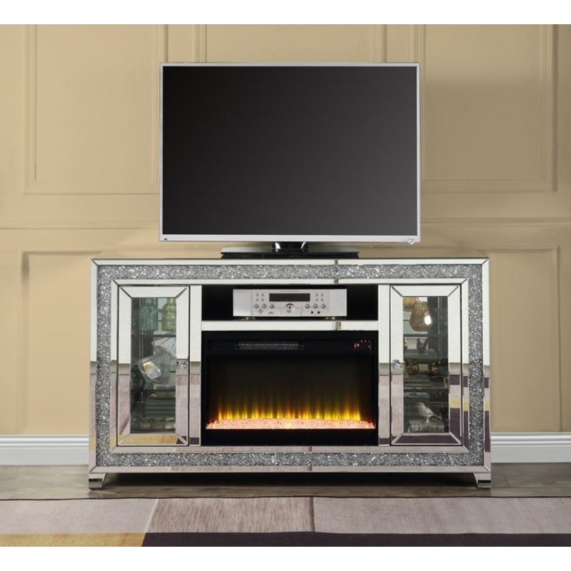 Noralie – 35 TV Stand With Fireplace & LED – Mirrored & Faux Diamonds