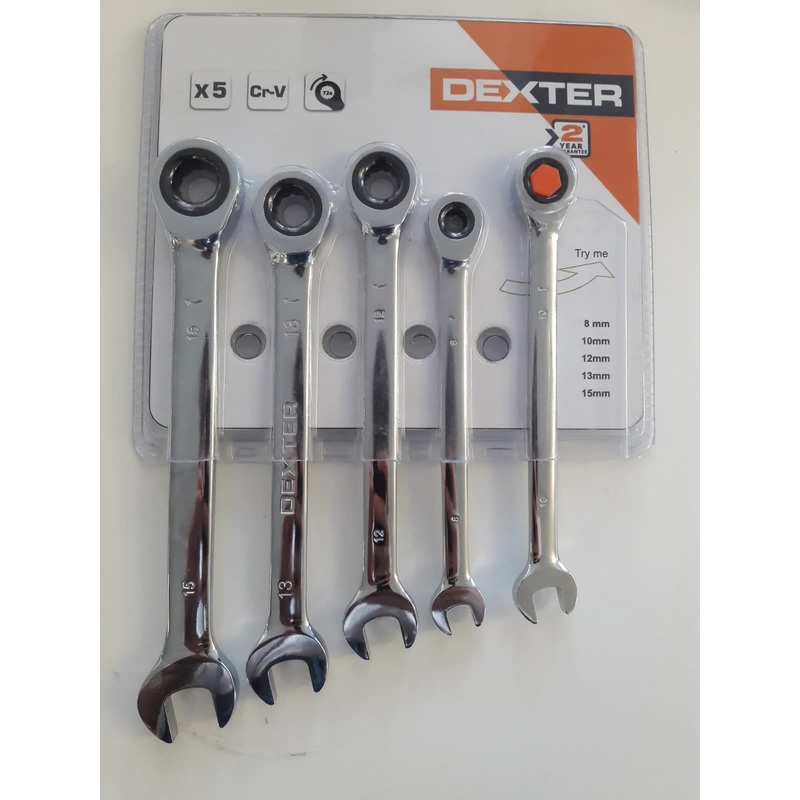 DEXTER COMBINATION SPANNER SET 5 WITH RATCHET