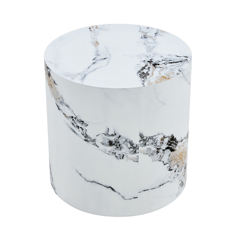 Elegant Cylindrical Table With Patterned Design For Versatile Use – White