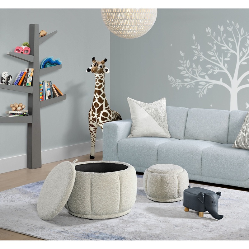 Winchester – Ottoman Set With Two Ottomans And Elephant – Beige Boucle