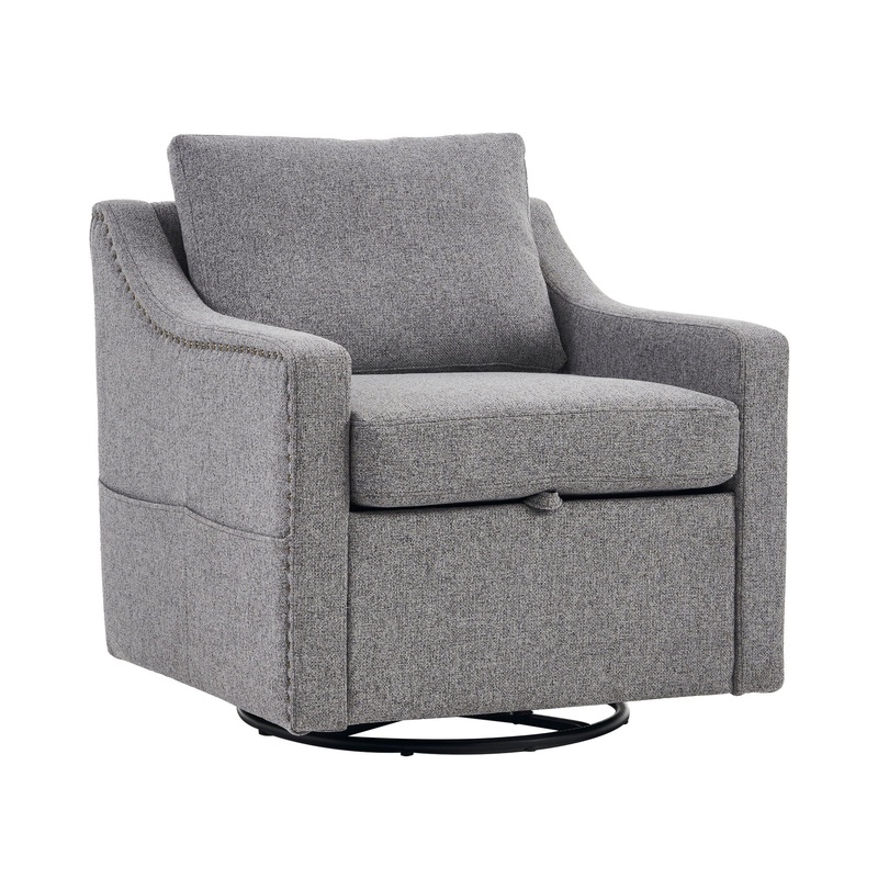 Linen Fabric 360 Swivel Accent Chair With Upholstered Back Pillow And Rivet Armrest