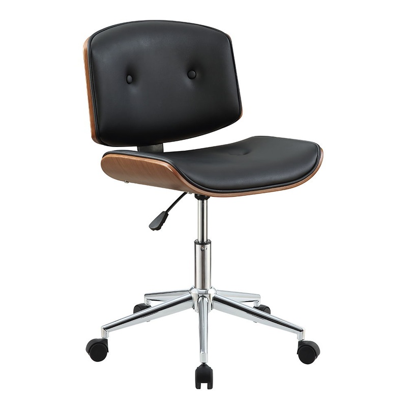 Camila – 36 Office Chair – Black Synthetic Leather & Walnut