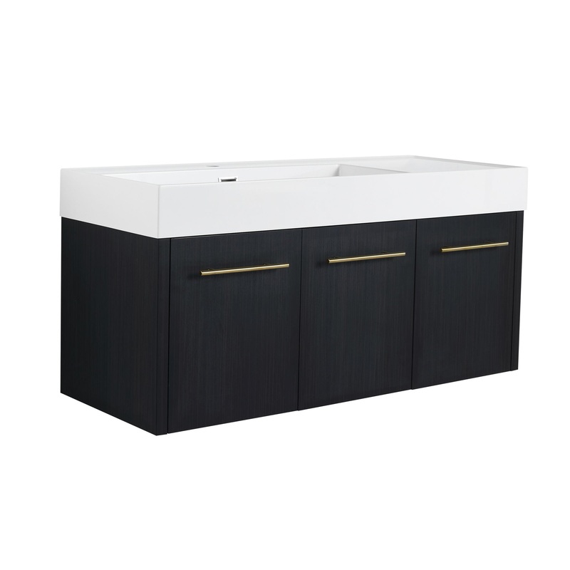 Contemporary 48 Wall Mounted Bathroom Vanity With Resin Sink And Soft Closing Doors And Line – Black Chestnut