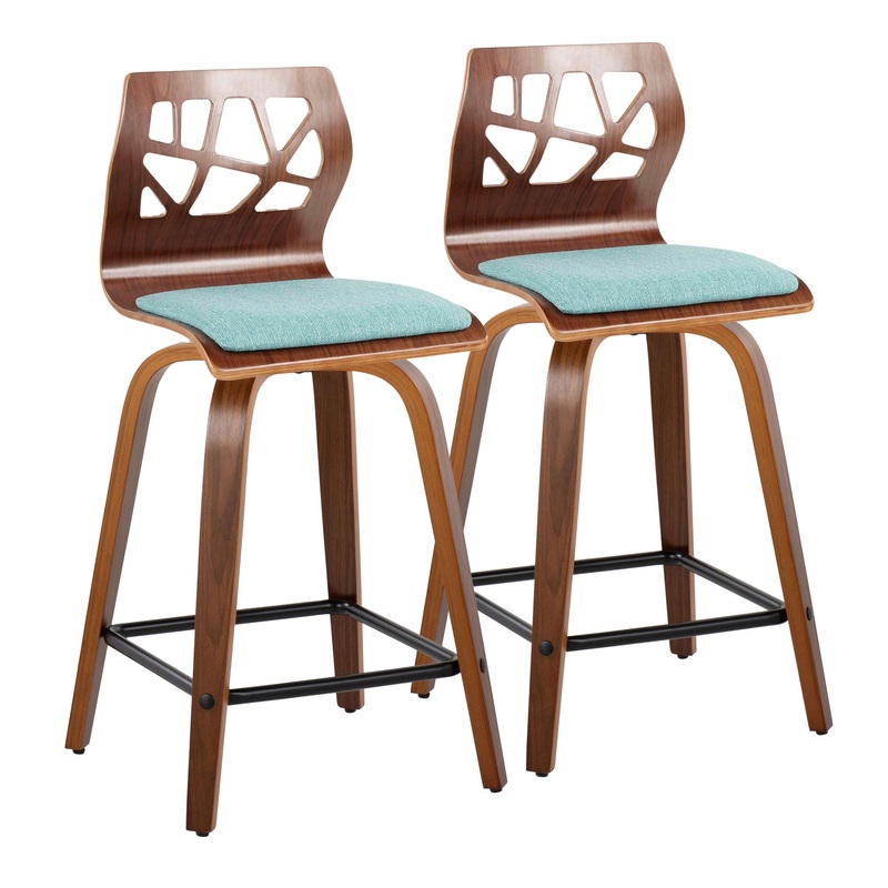 Folia – Mid Century Modern Fixed Height Counter Stool With Swivel With Square Footrest (Set of 2)