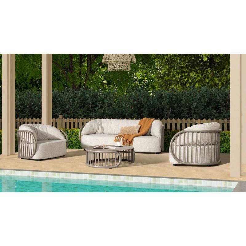 Harper – Indoor/Outdoor Modern Round Coffee Table – Geige Taupe Aluminum