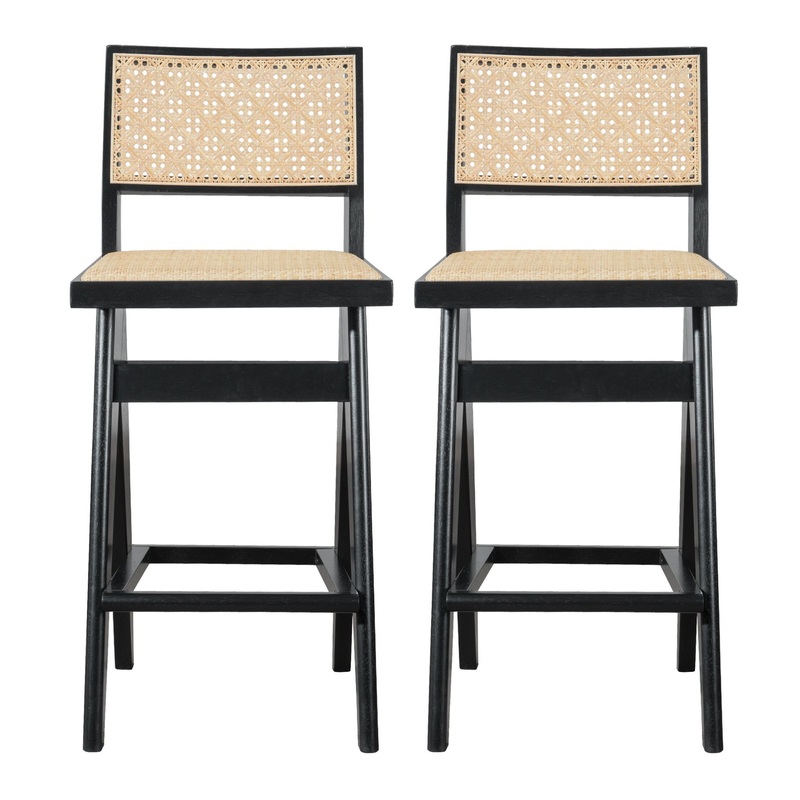 Keira – Bar Stool (Set of 2) – Black / Rattan