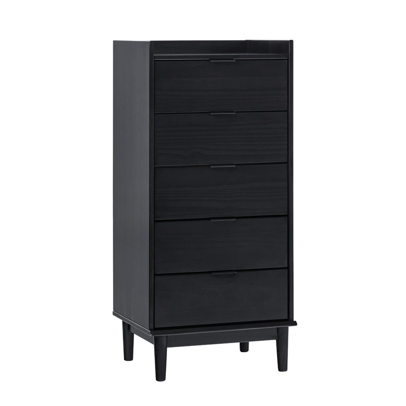 Modern Minimalist 5 Drawer Gallery Top Dresser – Black