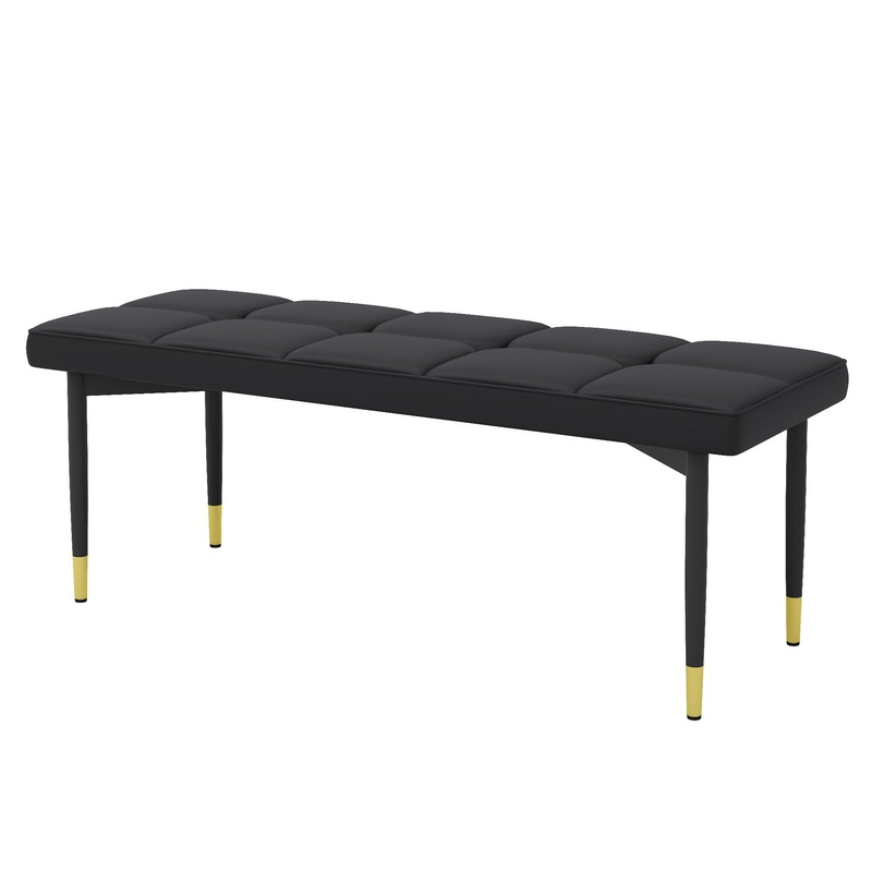 Multifunctional Shoe Bench, Sturdy Metal Legs With Gold Accents – Black