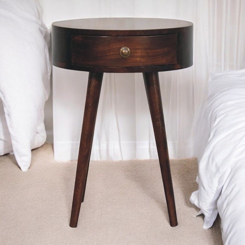 Nordic Circular Shaped Bedside Table – Walnut