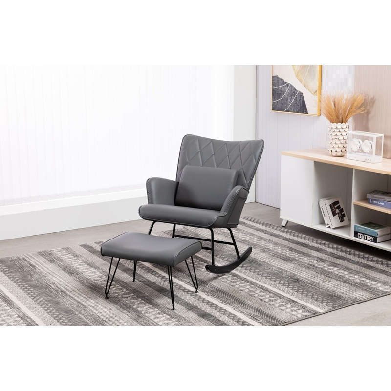 Rocking Accent Chair With Lumbar Pillow And Ottoman