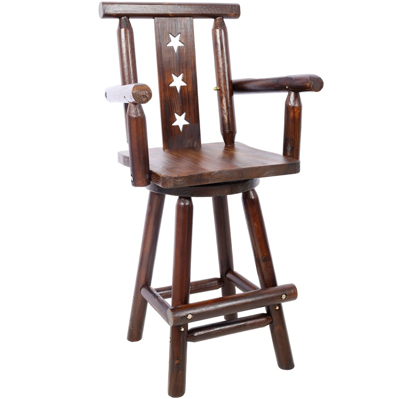 Rustic Tall Bistro Chair Decorative Star Backrest And Footrest, Fir Wood, 4 Foot – Brown