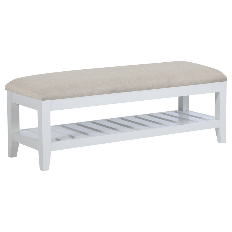 Bexhill – Upholstered Rectangular Bench With Shelf – White