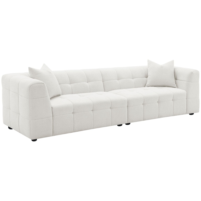 Everly – Boucle Upholstered Extra Long Sofa – White