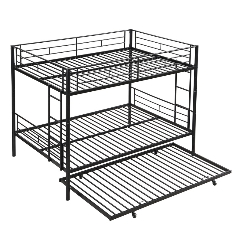 Full Over Full Modern Metal Bunk Bed With Trundle – Black