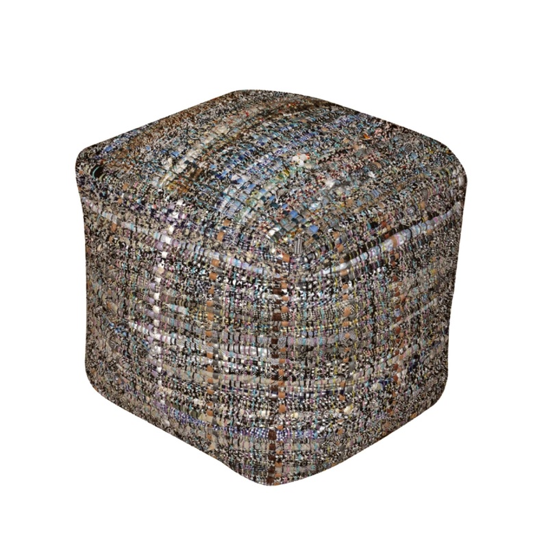 Koki – Handcrafted Fabric Pouf Recycled Denim And Paper Chindi – Khaki