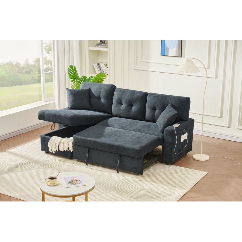 Reversible Sofa Couch Sleeper With Pull Out Bed And USB Port